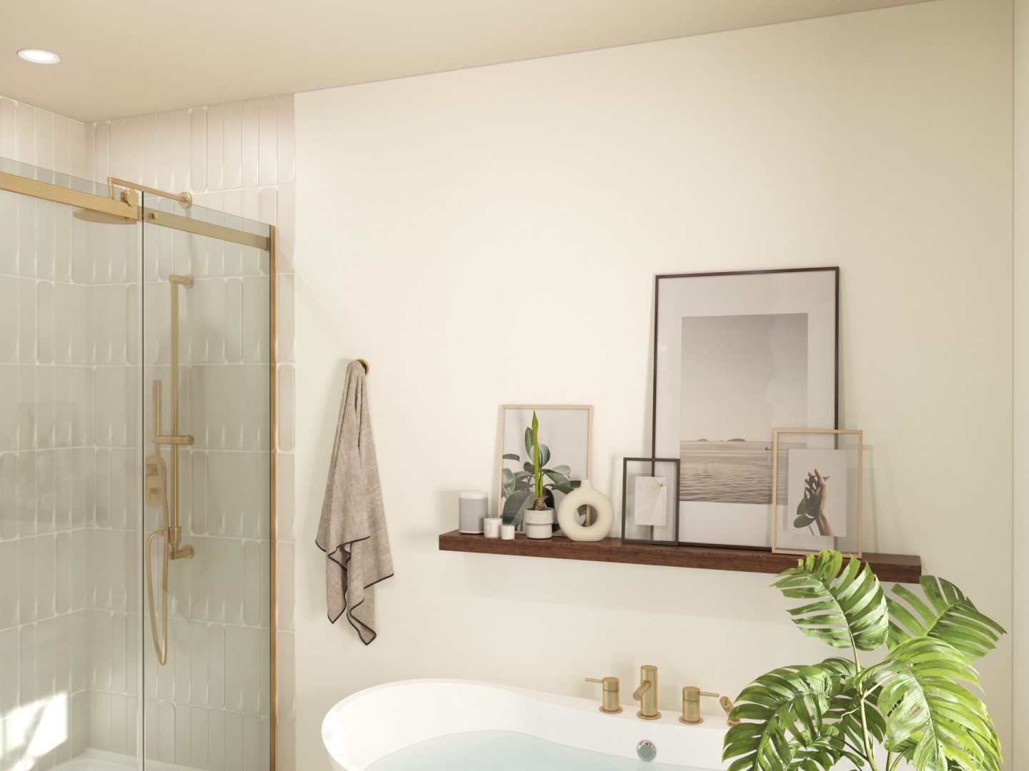 Le modèle Lakefield est une maison de plain-pied de style contemporain. Vue de la salle de bain.