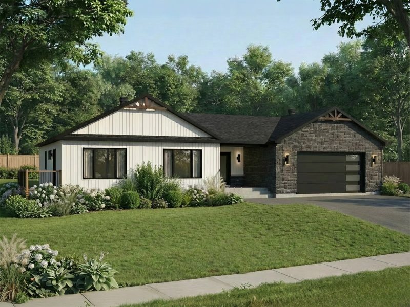 Modèle Windsor est une maison plain-pied de style contemporain. Vue de l'extérieur.