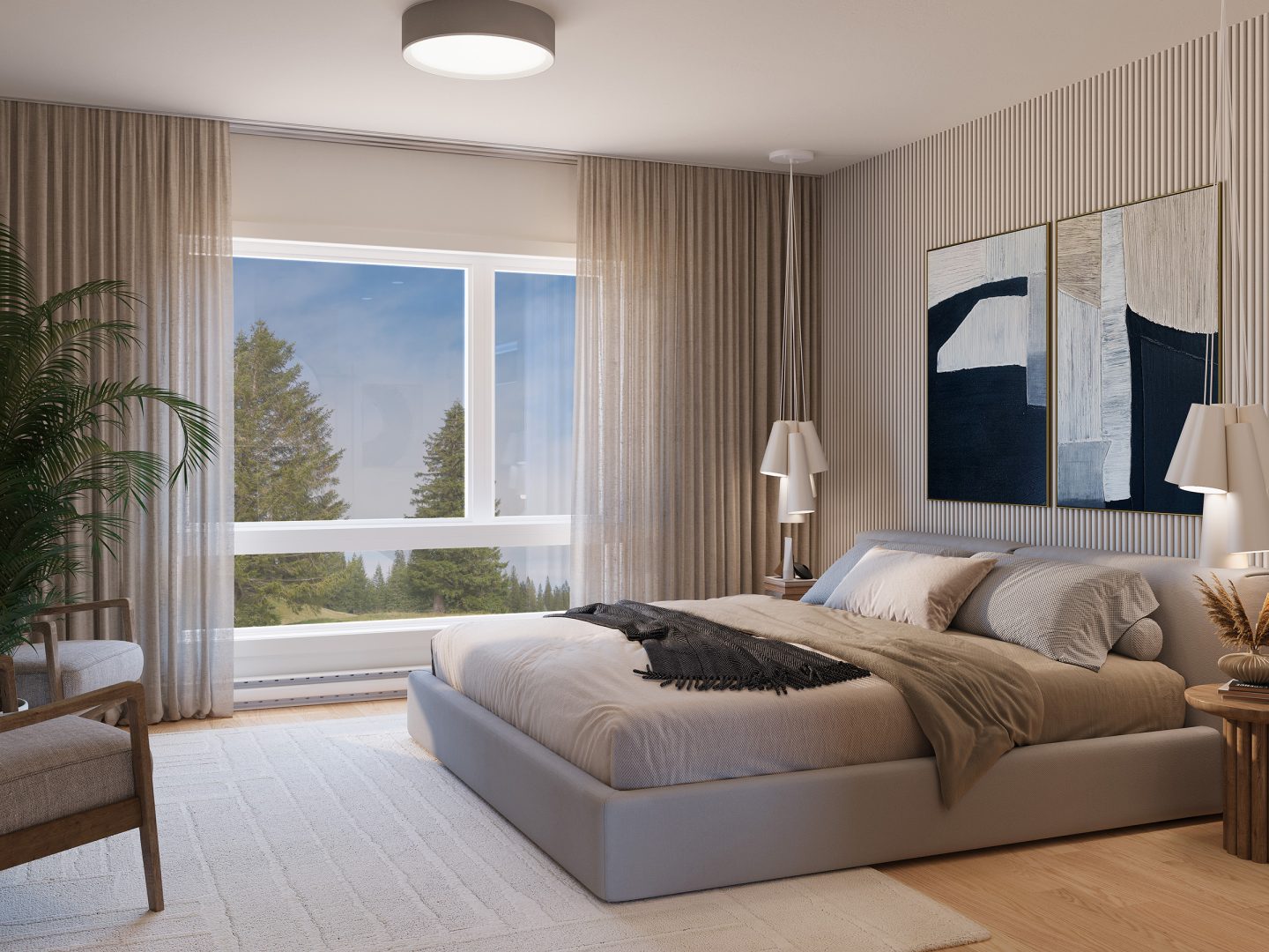 Modèle de maison à pallier Zénith est de style contemporain. Vu de la chambres des maitres.