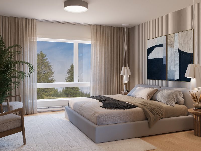 Modèle de maison à pallier Zénith est de style contemporain. Vu de la chambres des maitres.