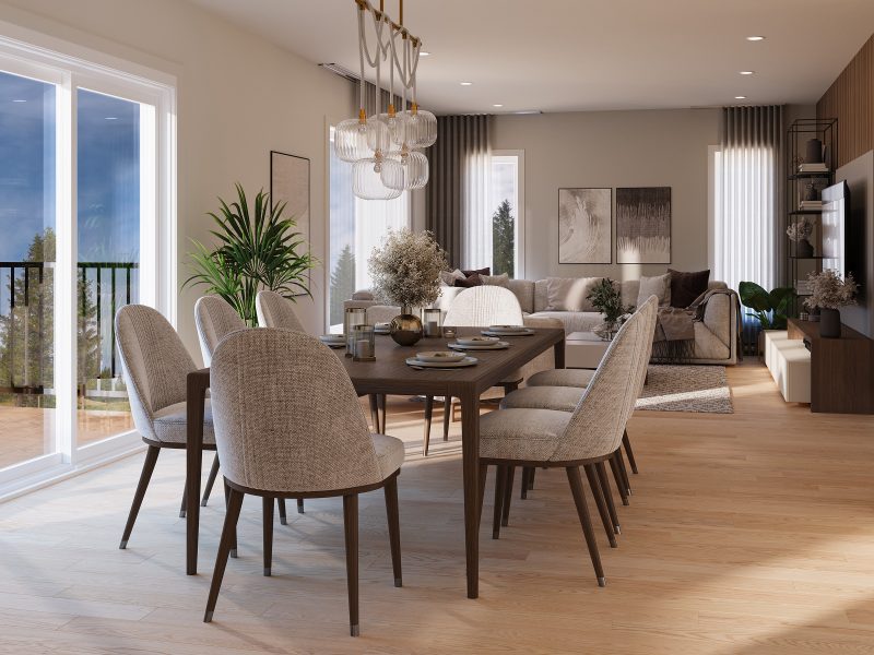 Modèle de maison à pallier Zénith est de style contemporain. Vu du salon.