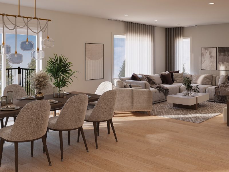 Modèle de maison à pallier Zénith est de style contemporain. Vu du salon.