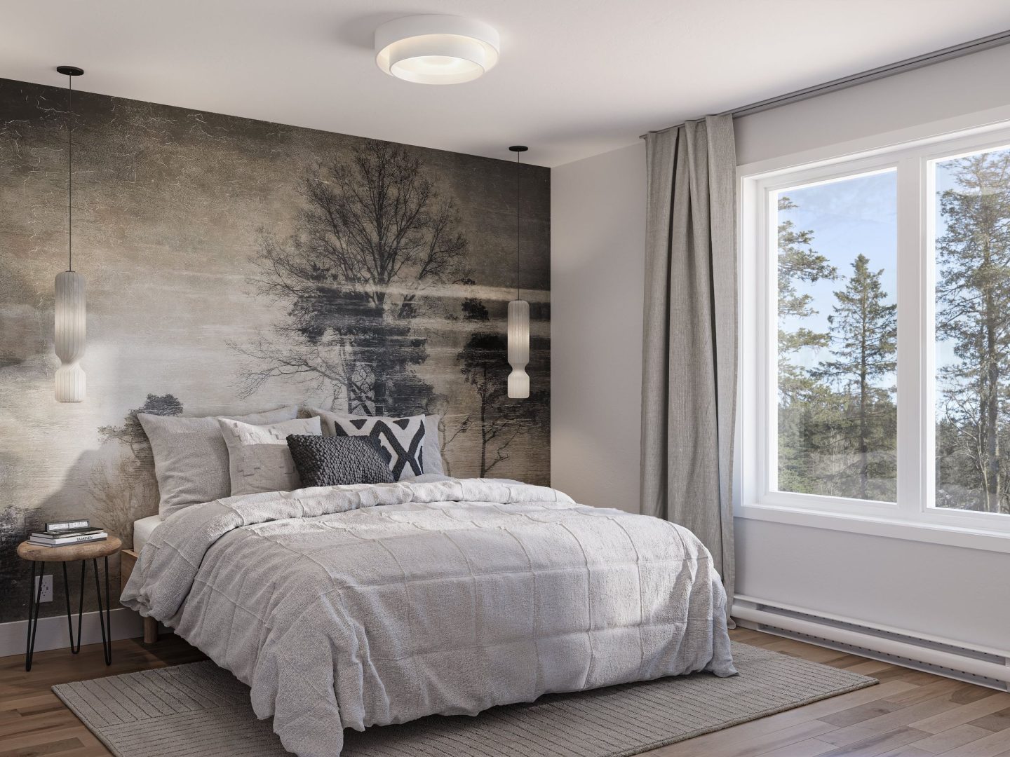 Le modèle Avesta est une maison de  deux étages de style scandinave contemporain. Vue de la chambre.