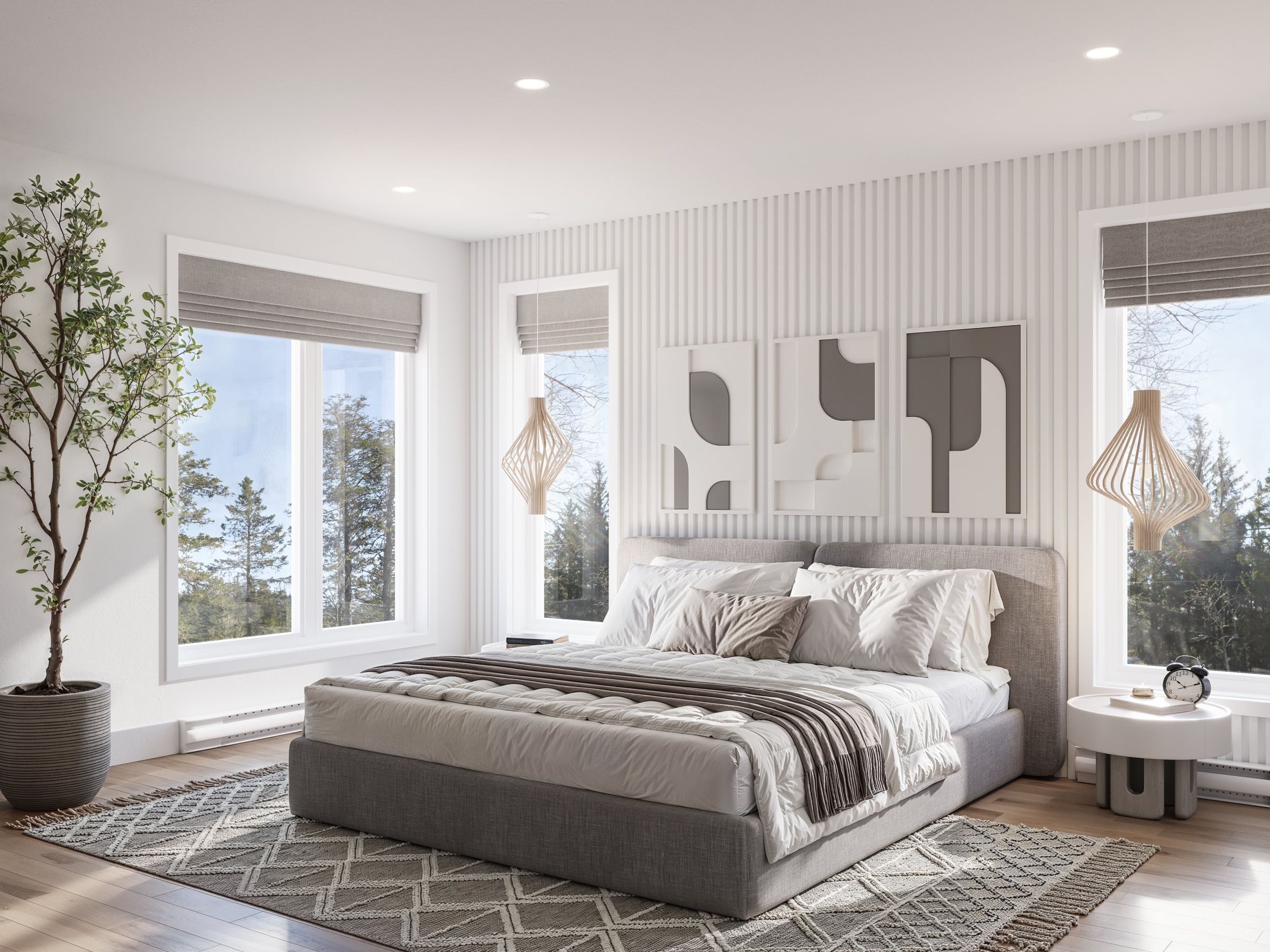 Le modèle Avesta est une maison de  deux étages de style scandinave contemporain. Vue de la chambre.