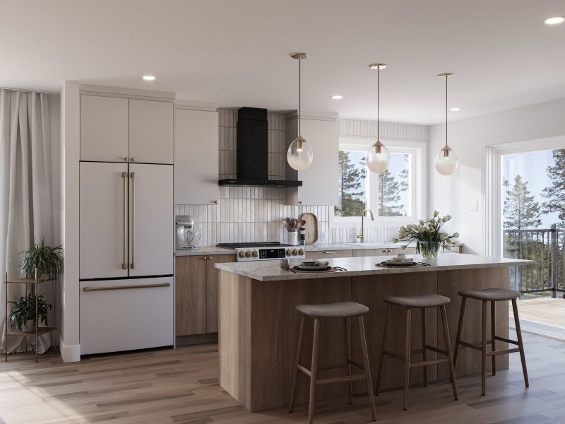 Le modèle Avesta est une maison de  deux étages de style scandinave contemporain. Vue de la cuisine.