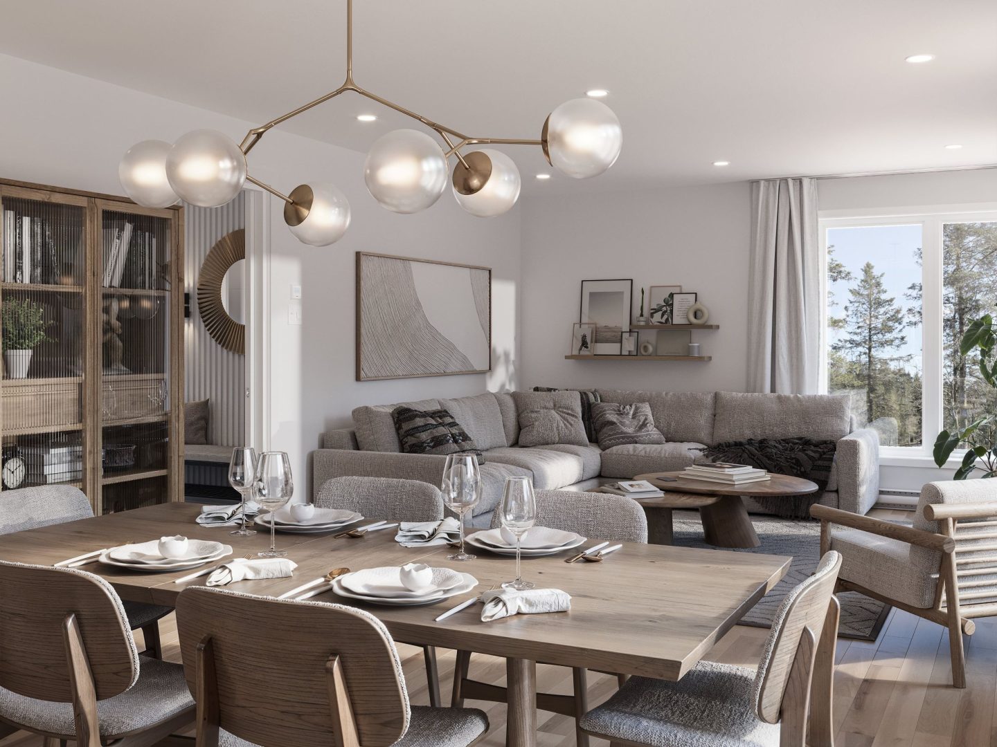 Le modèle Avesta est une maison de  deux étages de style scandinave contemporain. Vue du salon.