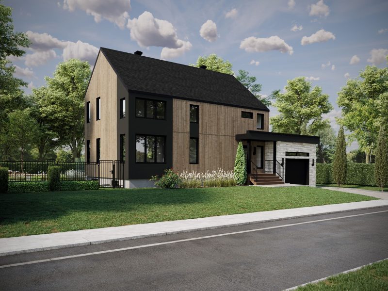 Le modèle Luvia est une maison de deux étages de style scandinave moderne. Vue de l'extérieur.