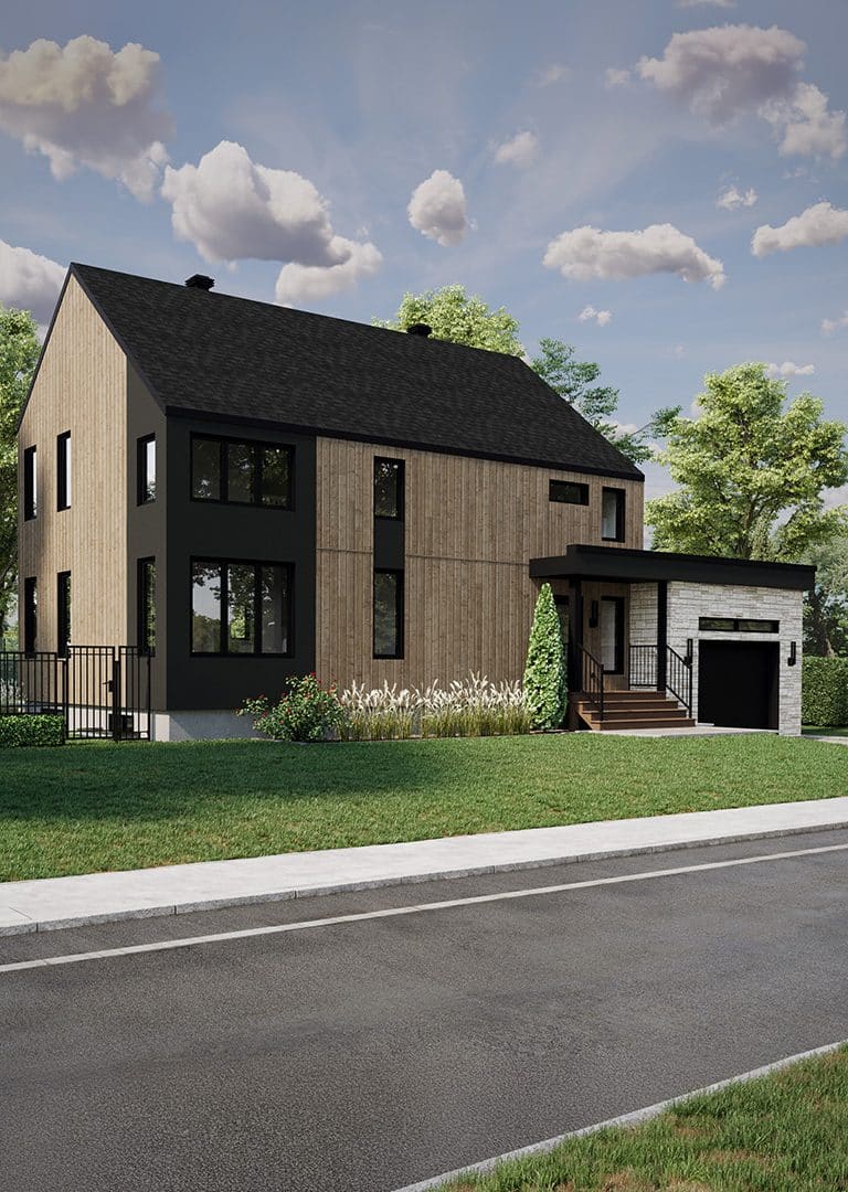 Le modèle Luvia est une maison plain-pied de style scandinave moderne. Vue de l'extérieur.
