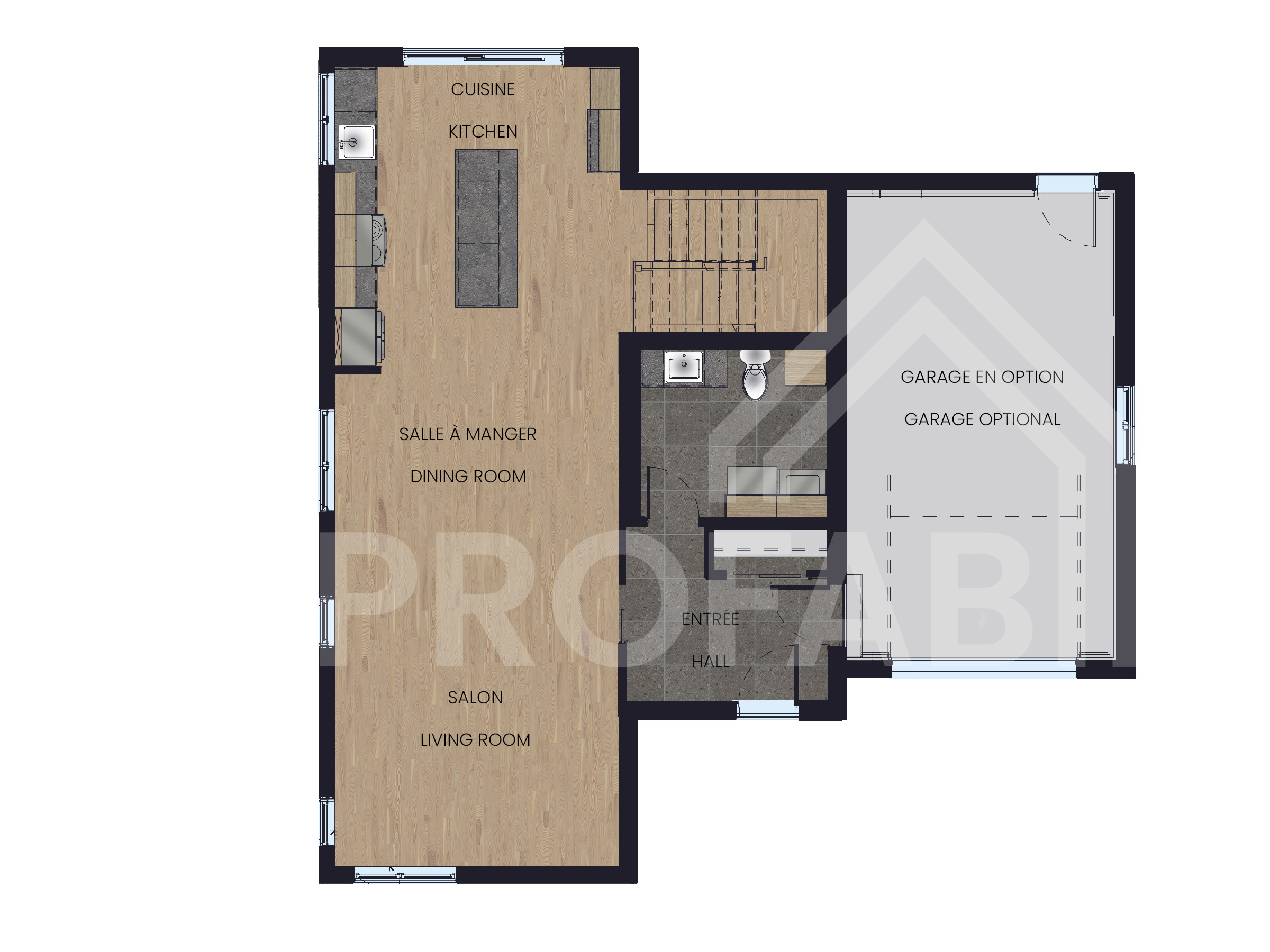 Le modèle Avesta est une maison de deux étages de style scandinave contemporain. Vue du plan 2D.