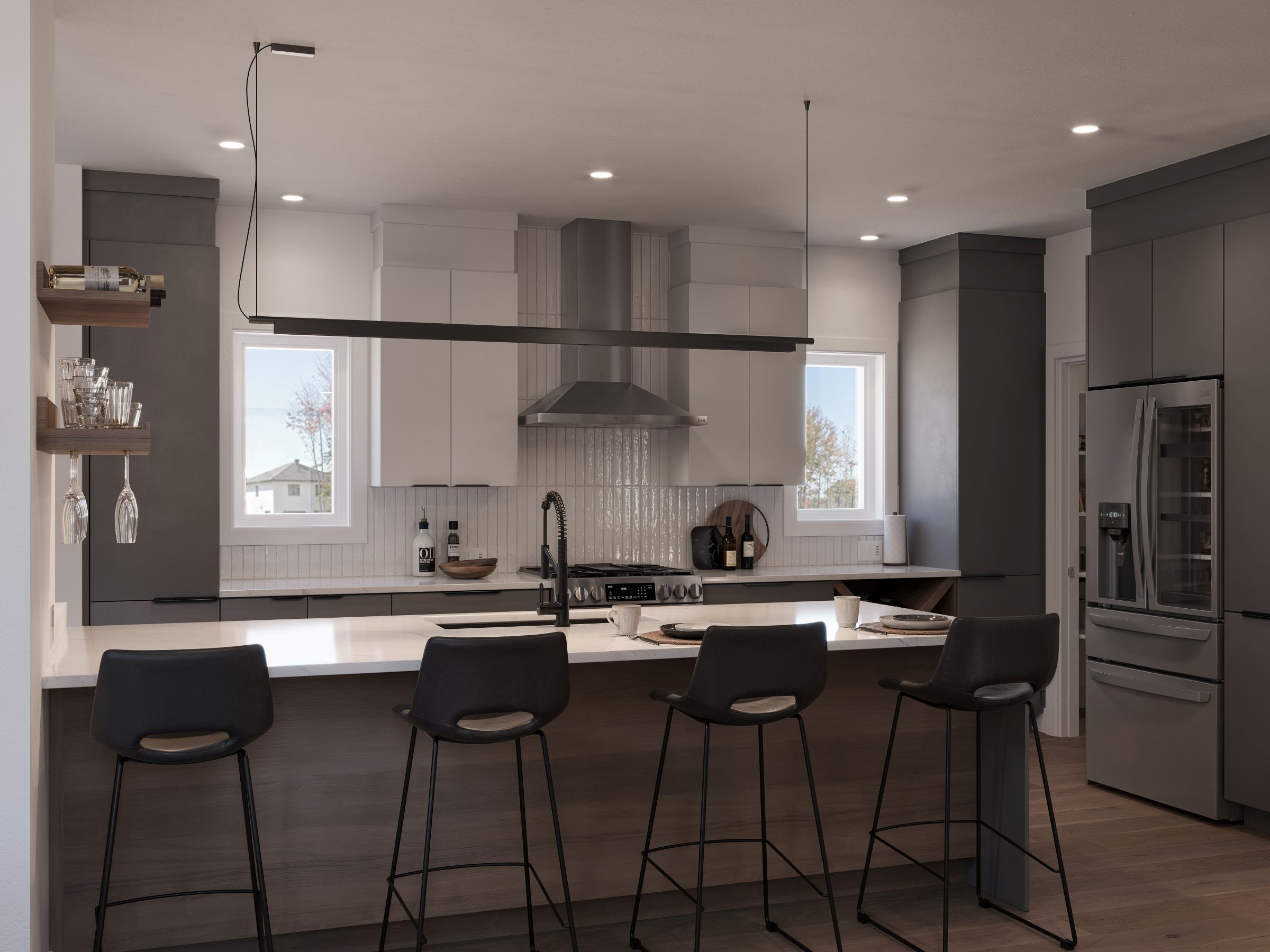 Le modèle Luvia est une maison de deux étages de style scandinave moderne. Vue de la cuisine.