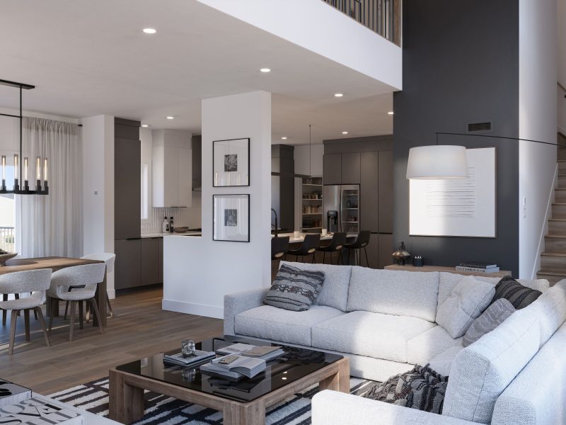 Le modèle Luvia est une maison de deux étages de style scandinave moderne. Vue du salon.