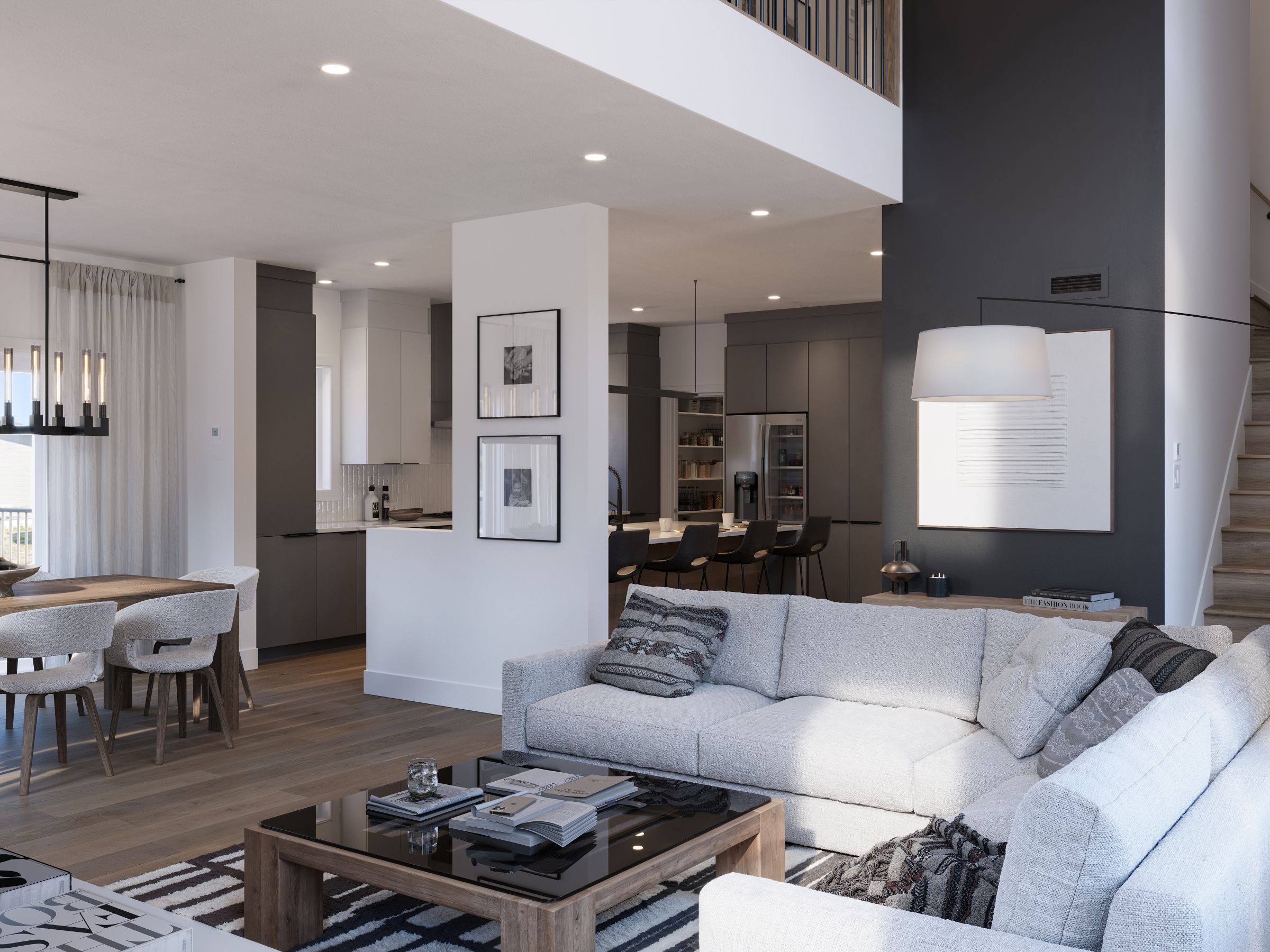 Le modèle Luvia est une maison de deux étages de style scandinave moderne. Vue du salon.