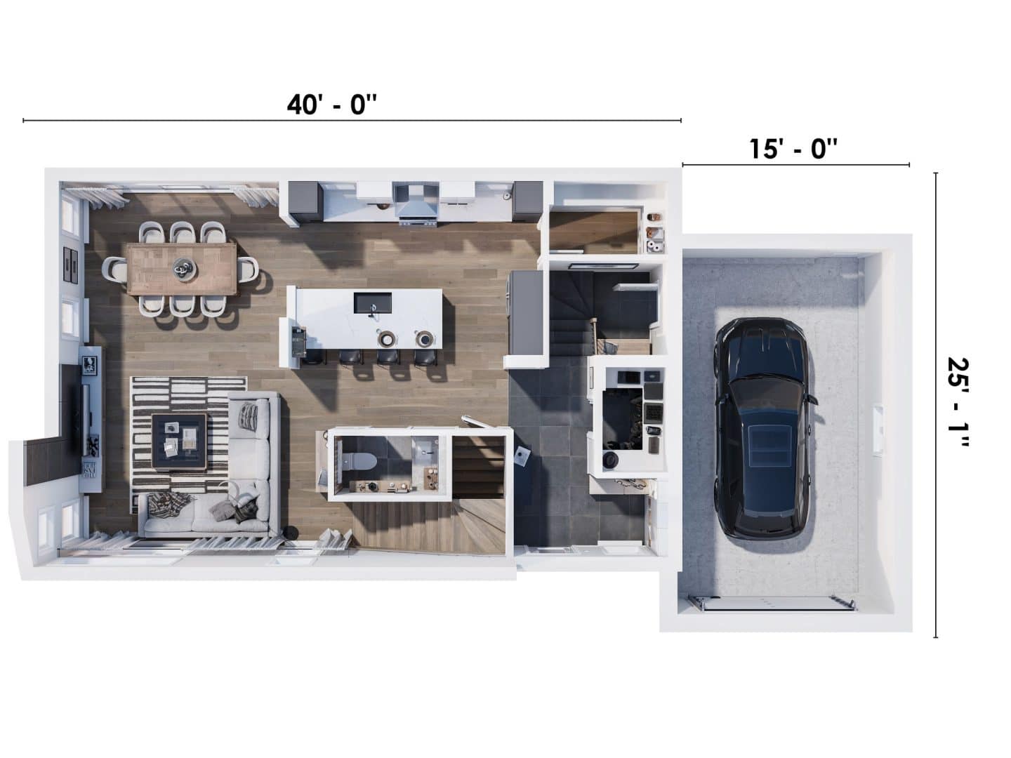 Le modèle Luvia est une maison de deux étages de style scandinave moderne. Vue du plan 3d.