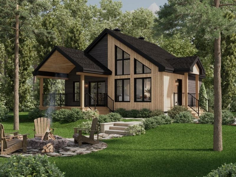 Modèle Zurich, un chalet de style villégiature. Vue de l'arrière.