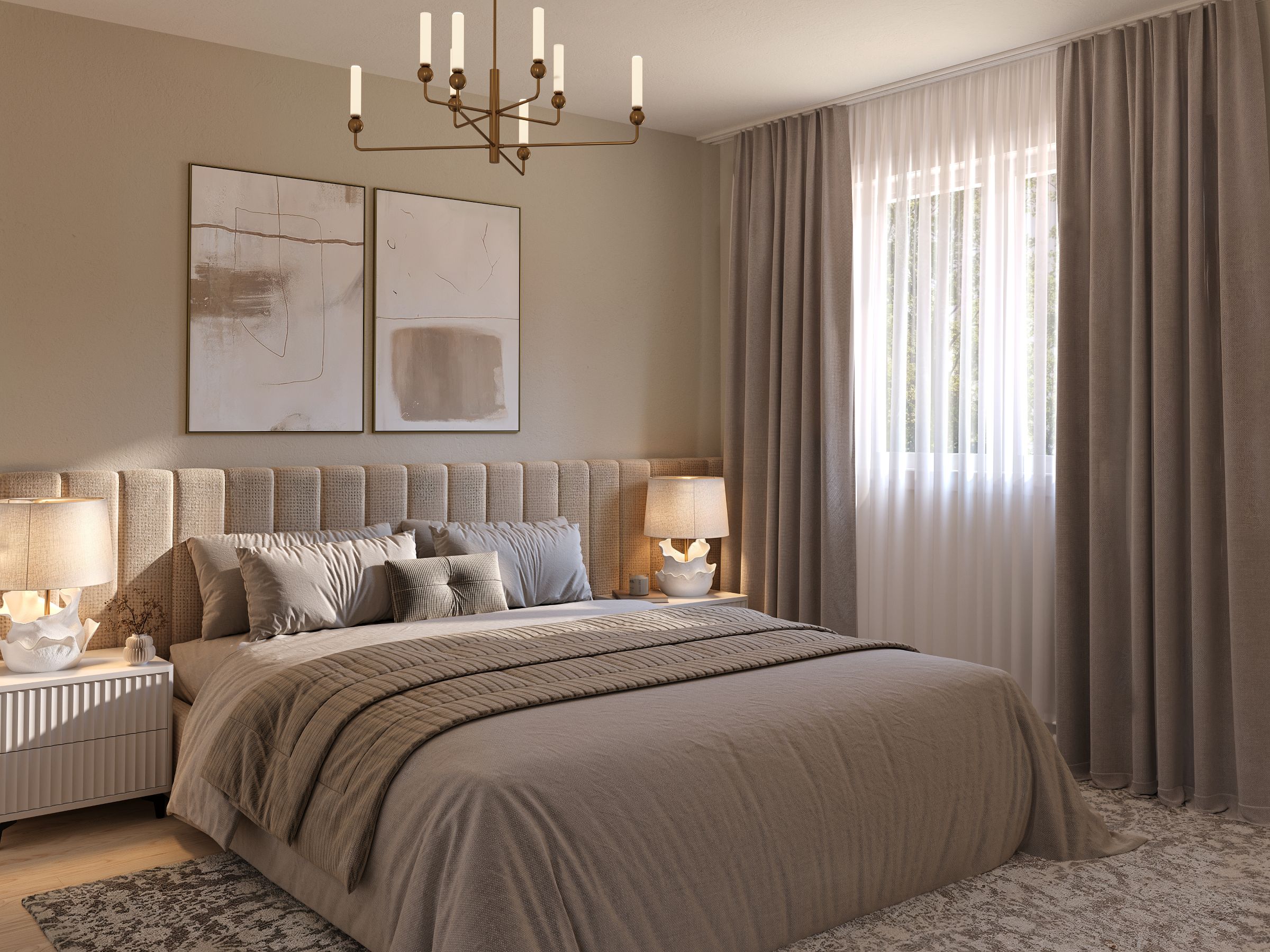Modèle Zurich, un chalet de style villégiature. Vue de la chambre.