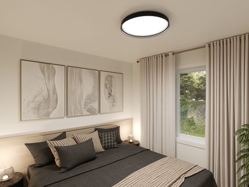 Modèle Belvia est une maison plain-pied de style scandinave. Vue de la chambre.