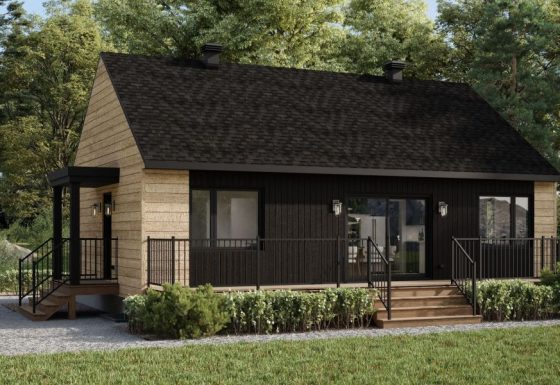 Modèle Belvia est une maison plain-pied de style scandinave. Vue de l'avant.