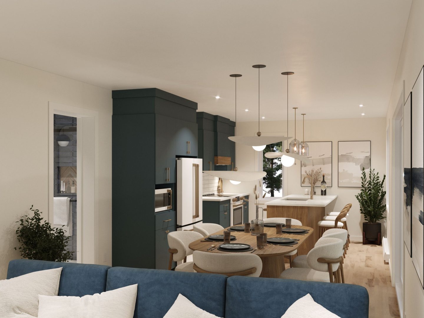 Modèle Belvia est une maison plain-pied de style scandinave. Vue de la salle à manger.