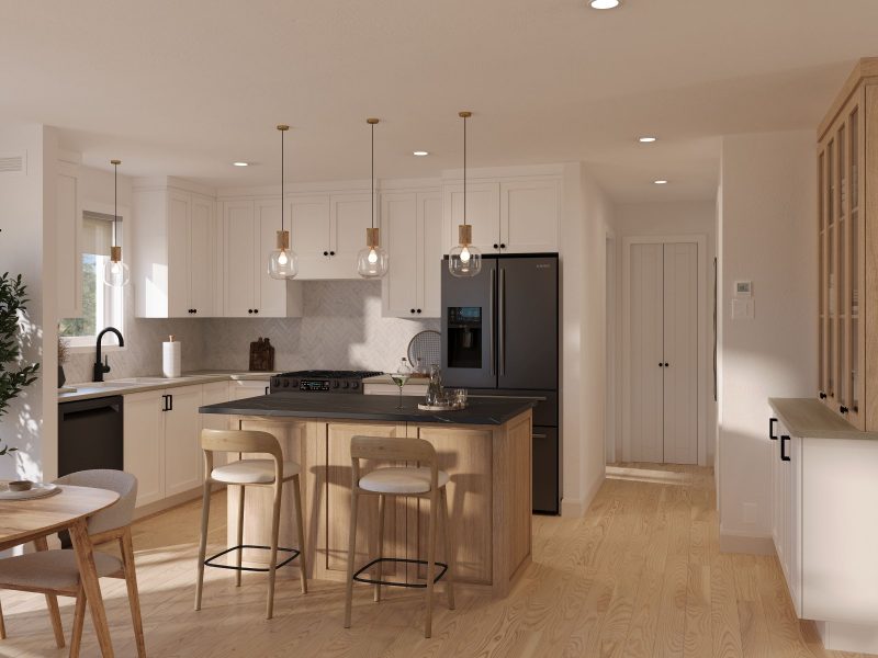 Modèle Askel est une maison plain-pied de style scandinave. Vue de la cuisine.