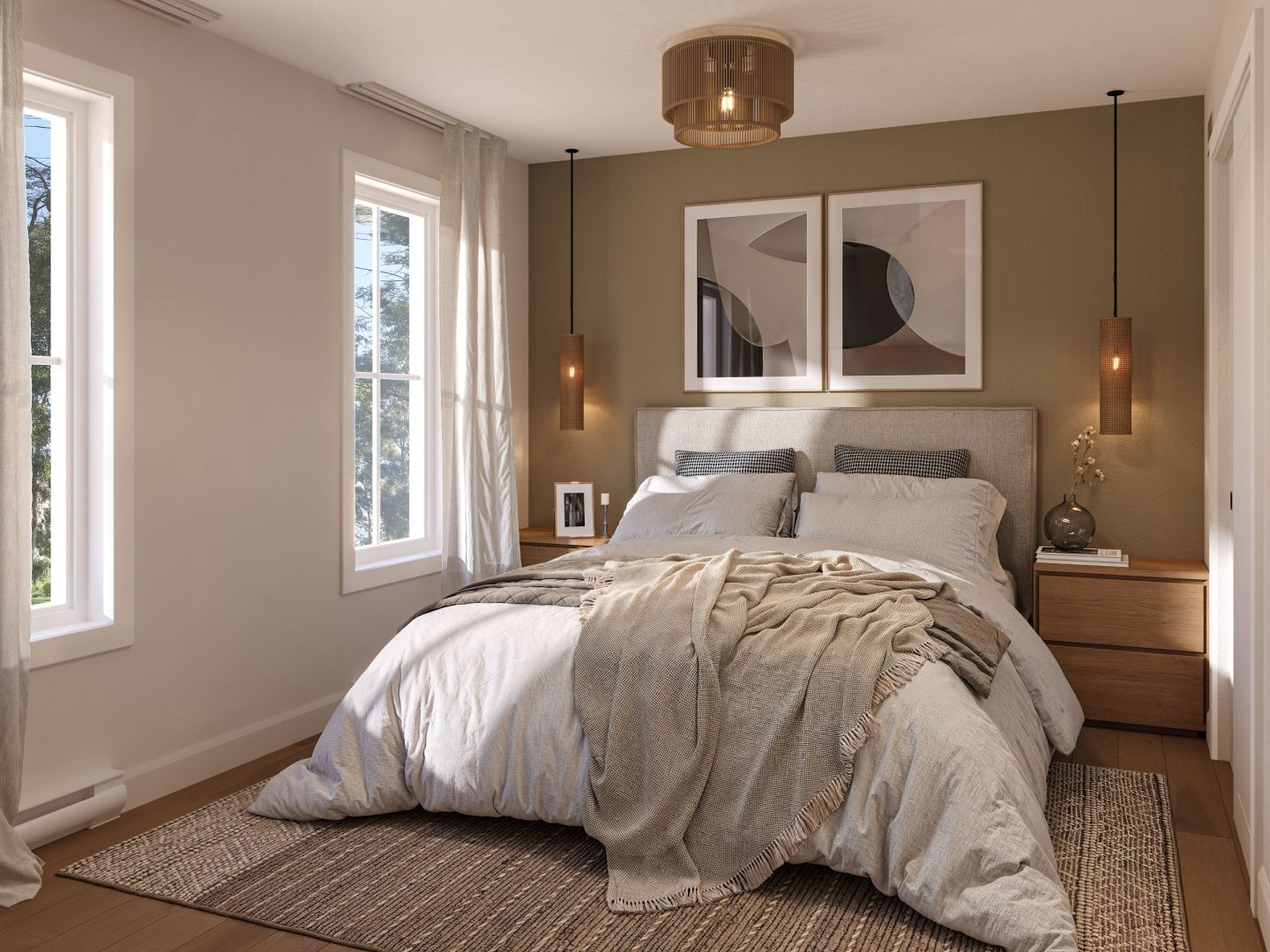 Modèle Elora est une maison à étage de style farmhouse. Vue de la chambre.