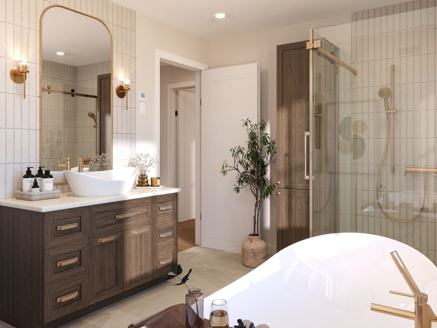 Modèle Elora est une maison à étage de style farmhouse. Vue de la salle de bain.